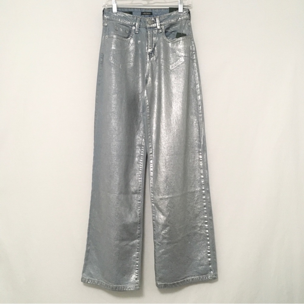 Wild Fable Size 0 High Rise Baggy Light Blue Jean In Silver Metallic NWT
